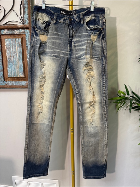 State of Crew Other - SOC moto Slim Straight Distressed Jeans in Faded Blue ombré 36